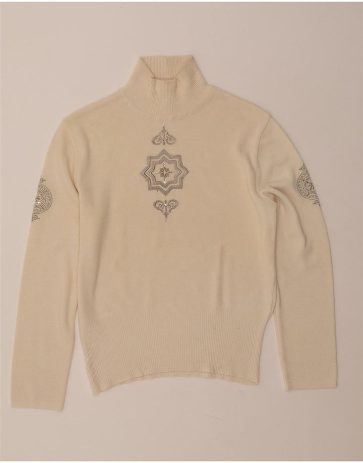 BOGNER Suéter tipo jersey con cuello alto para mujer Reino Unido 40 Lana de cachemira beige grande