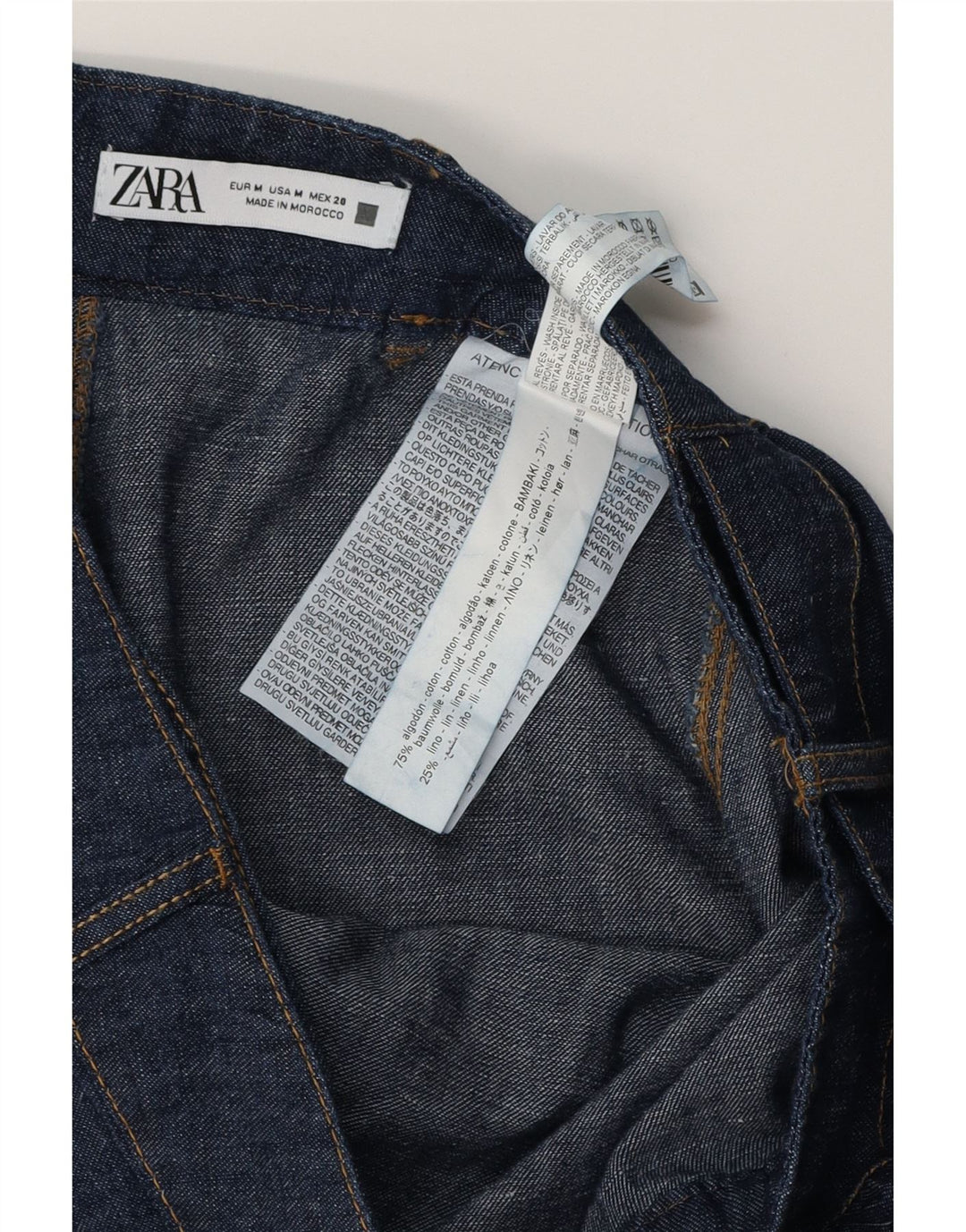 Zara Falda Vaquera Midi Mediana W28 Azul Algodón