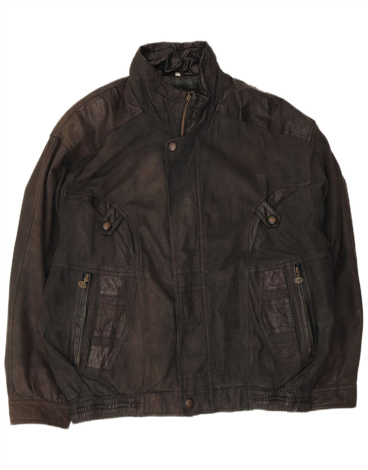 Chaqueta de cuero vintage para hombre EU 56 3XL cuero negro