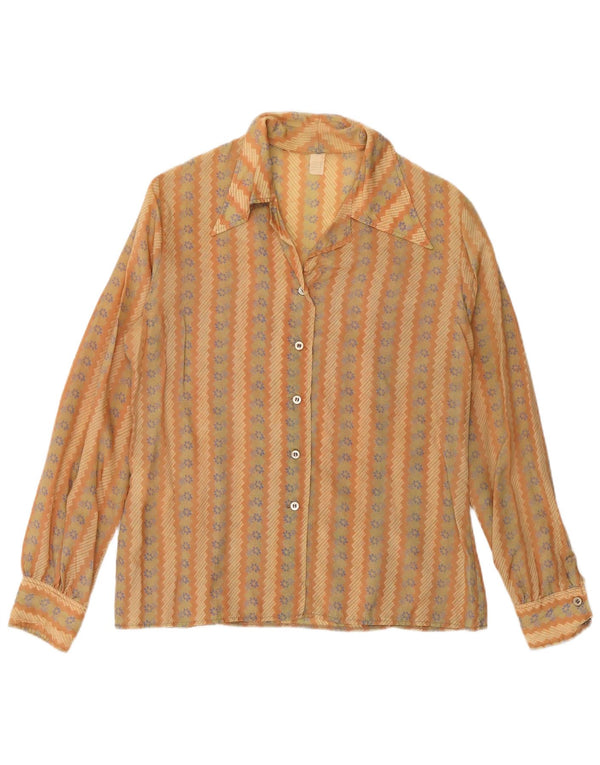 Vintage mujer camisa Reino Unido 16 grande beige floral