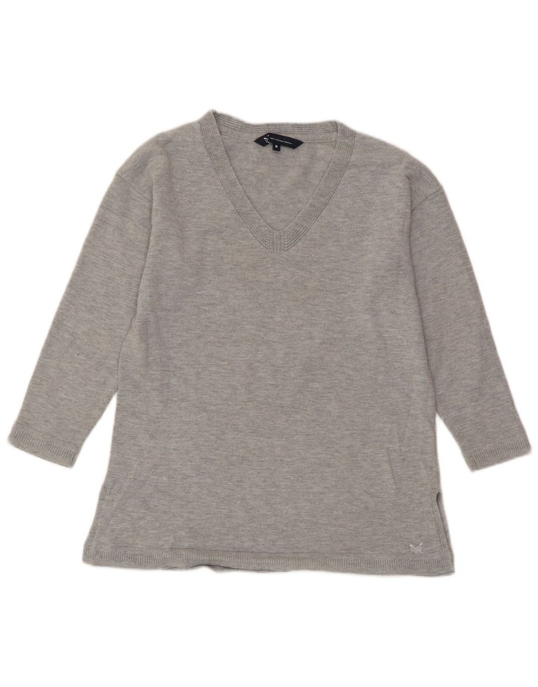 CREW CLOTHING Suéter tipo jersey con cuello en V para mujer UK 8 Small Grey Moteado