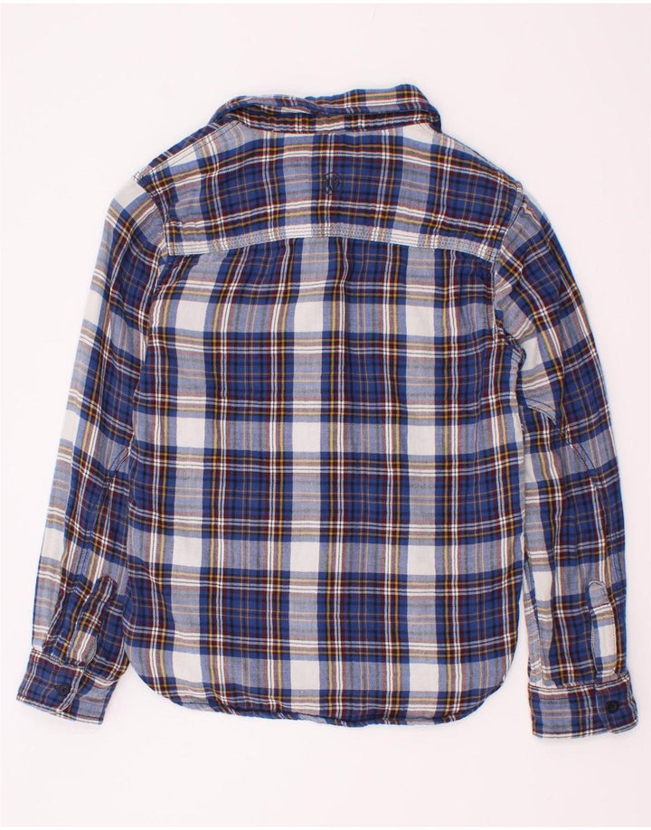 Camisa de franela para niño Fat Face 8-9 años Algodón a cuadros azul marino