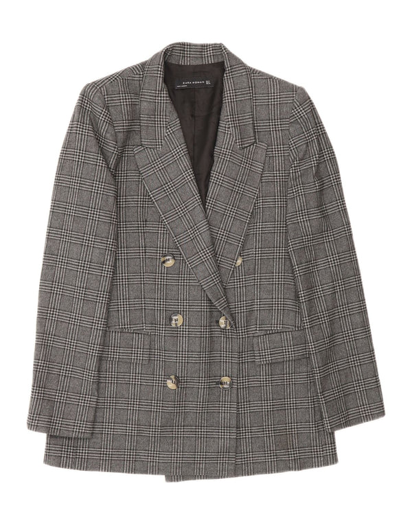 Zara Mujer Chaqueta Blazer De Doble Botonadura UK 10 Small Grey Check Poliéster