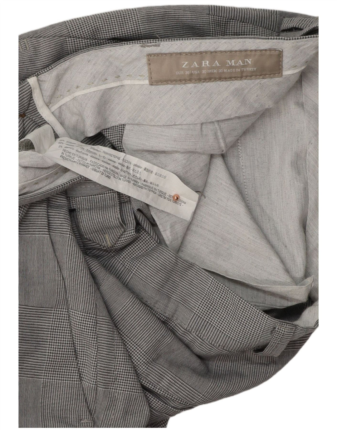 ZARA Pantalón chino slim para hombre EU 38 Small W30 L31 Gris pata de gallo