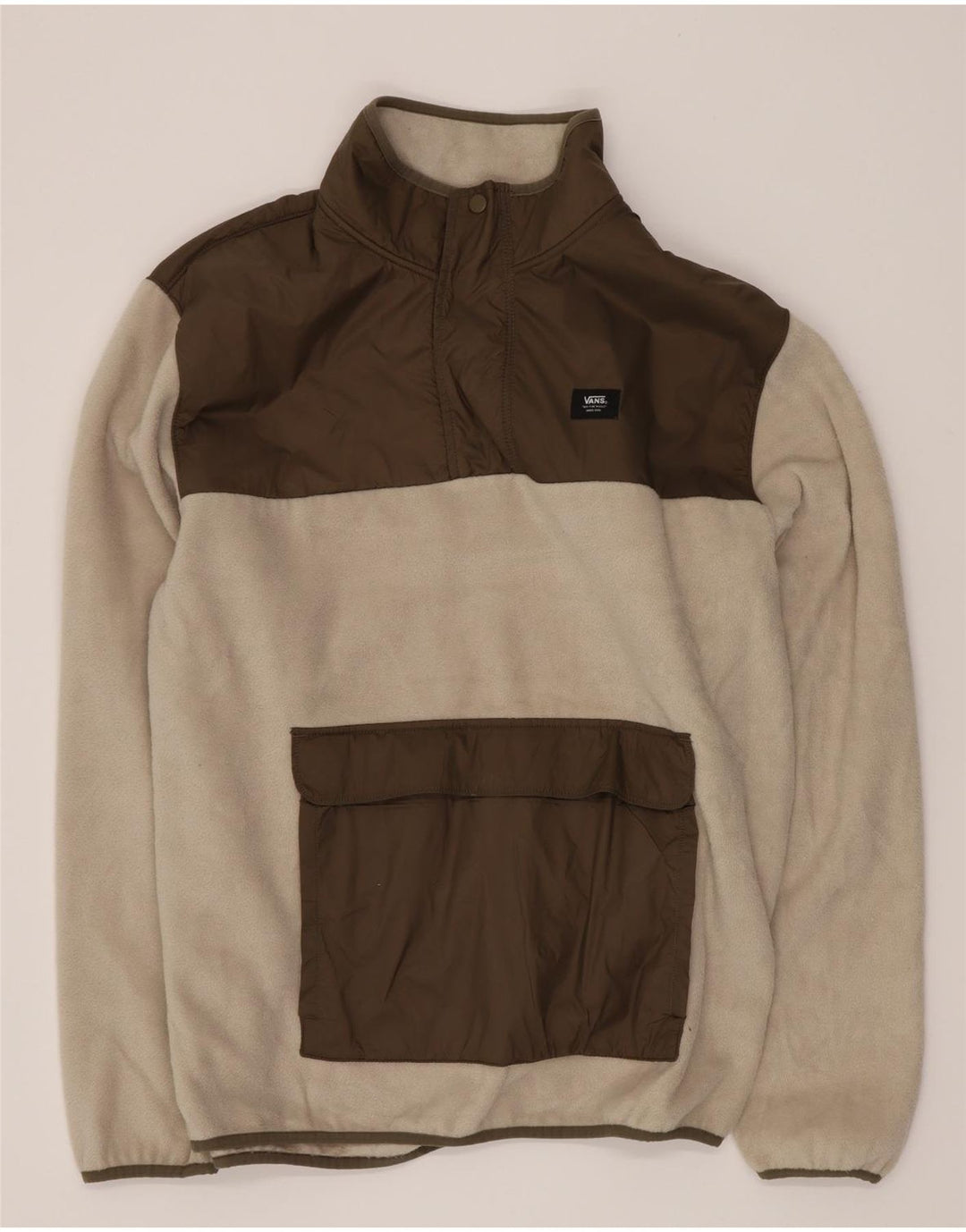 Vans Jersey de forro polar con cuello y botones para hombre, talla grande, color blanco, poliéster con bloques de color