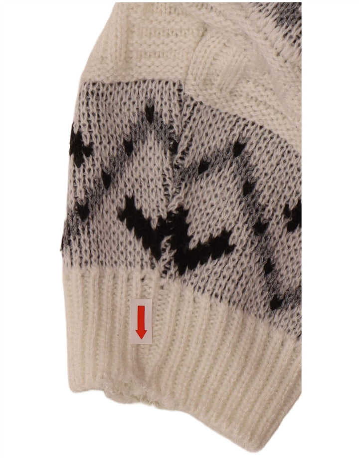 VINTAGE Hombres Crew Neck Jumper Suéter Grande Blanco Fair Isle