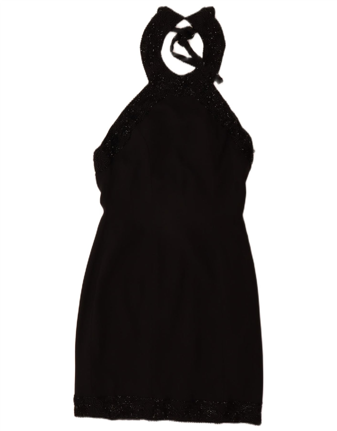 VINTAGE Vestido halter para mujer Reino Unido 12 Medio Negro