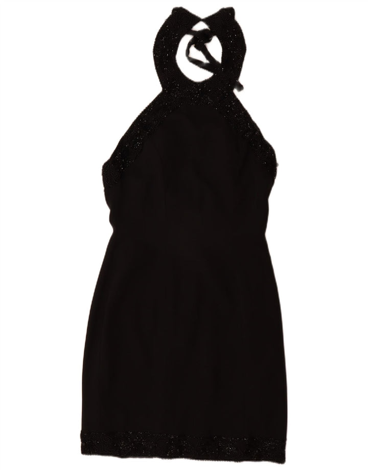 VINTAGE Vestido halter para mujer Reino Unido 12 Medio Negro