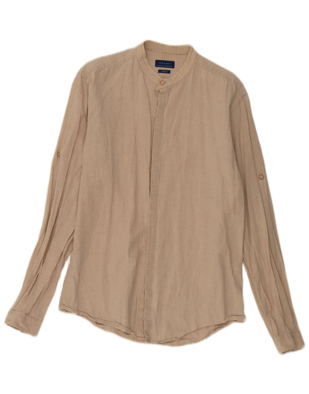 Zara Hombre Camisa Slim Fit Lino Beige Medio