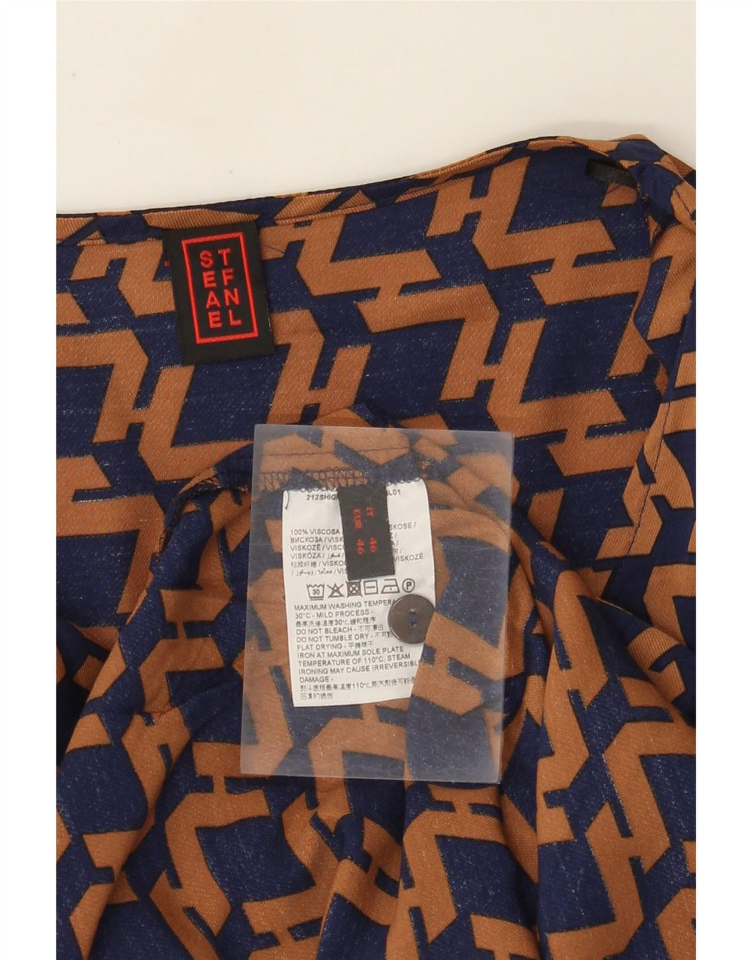 Stefanel Blusa de manga larga para mujer IT 46 Large Azul marino Geométrico