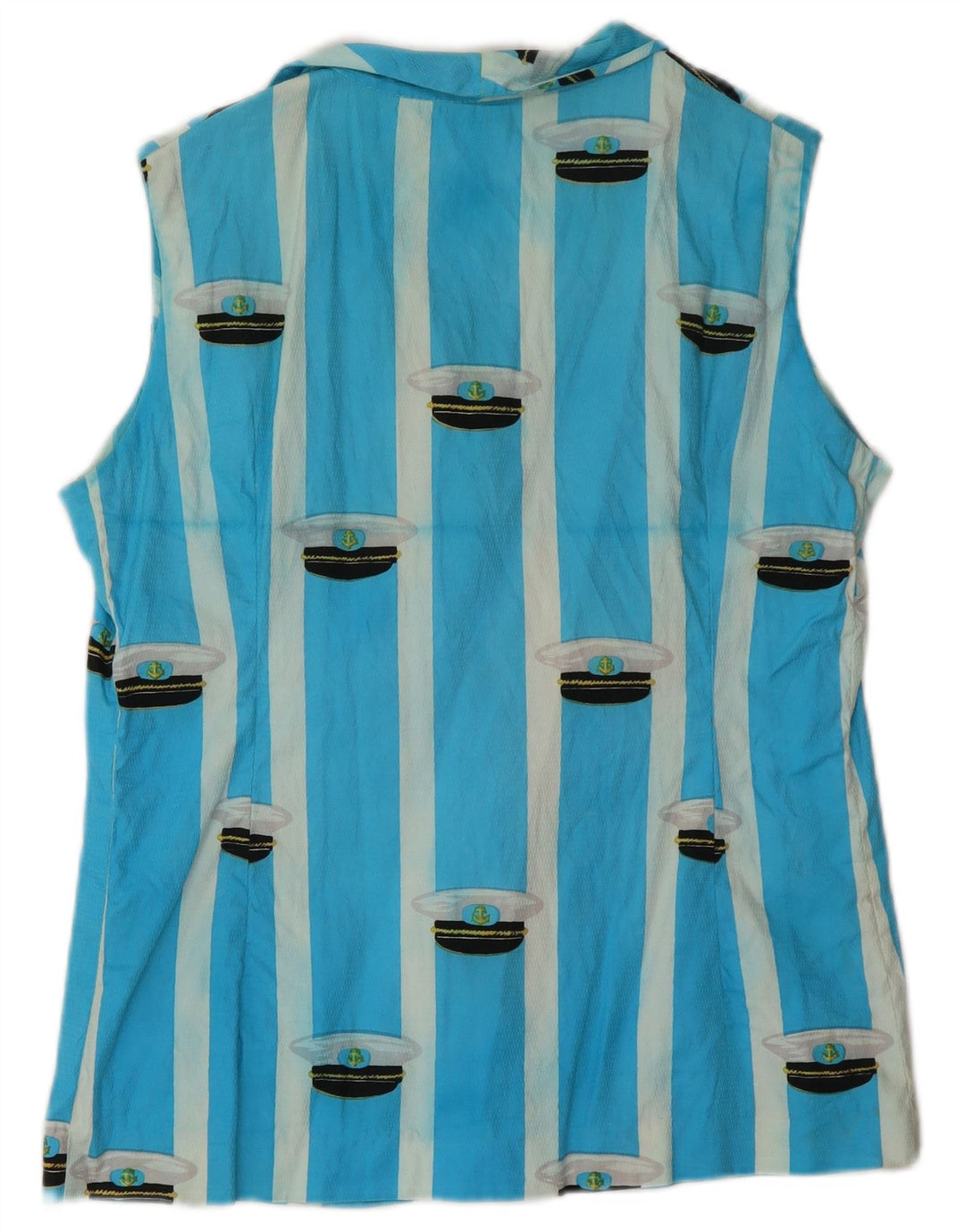 VINTAGE Blusa camisa sin mangas para mujer Reino Unido 16 Rayas azules grandes