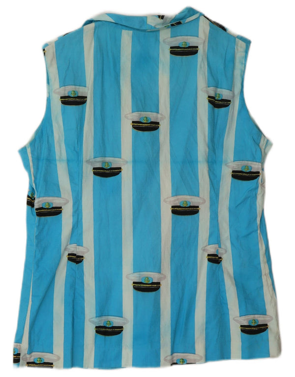 VINTAGE Blusa camisa sin mangas para mujer Reino Unido 16 Rayas azules grandes