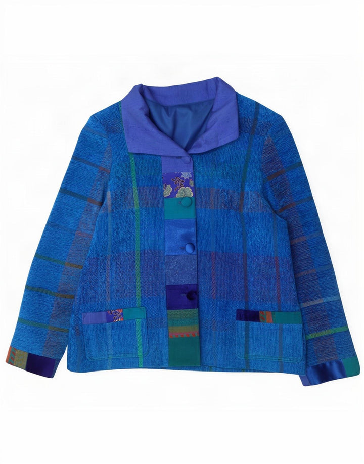 Vintage mujer 4 botones Blazer chaqueta Reino Unido 14 azul medio rayas