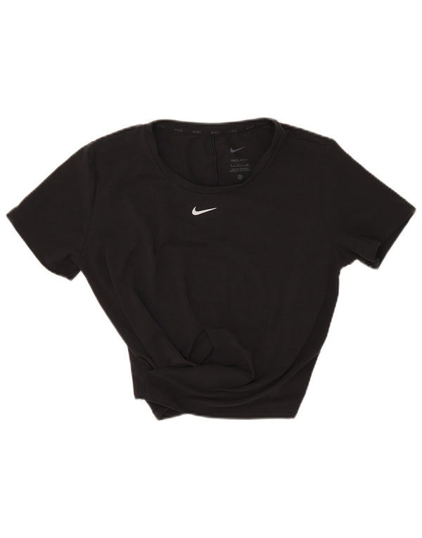 Nike Womens Dri Fit Crop T-Shirt Top UK 10 Small Black Polyester