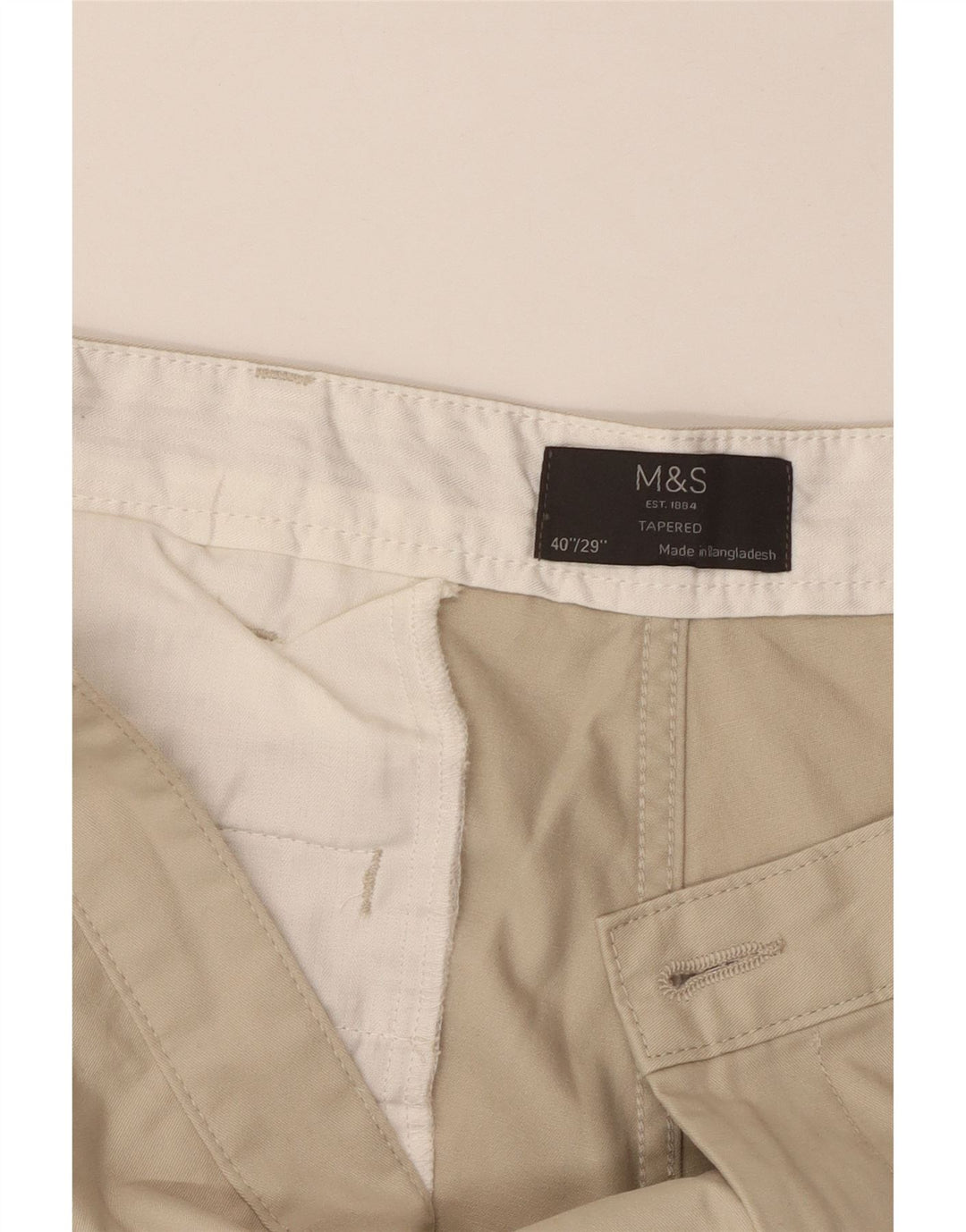 Marks & Spencer Pantalón chino cónico para hombre W40 L29 Algodón beige