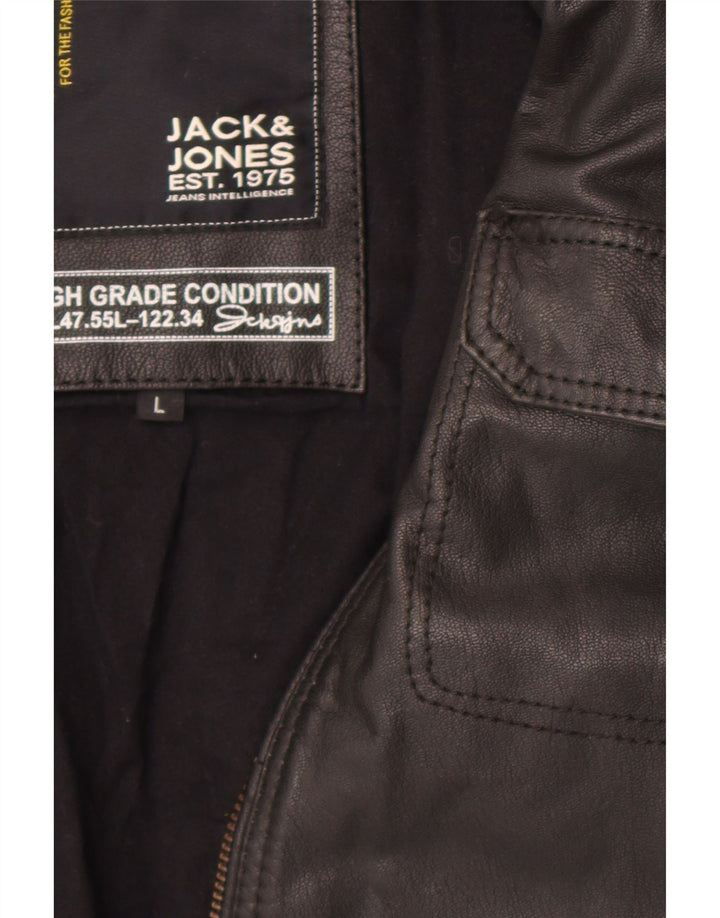Jack & Jones Chaqueta Bomber de Cuero para Hombre UK 40 Large Black