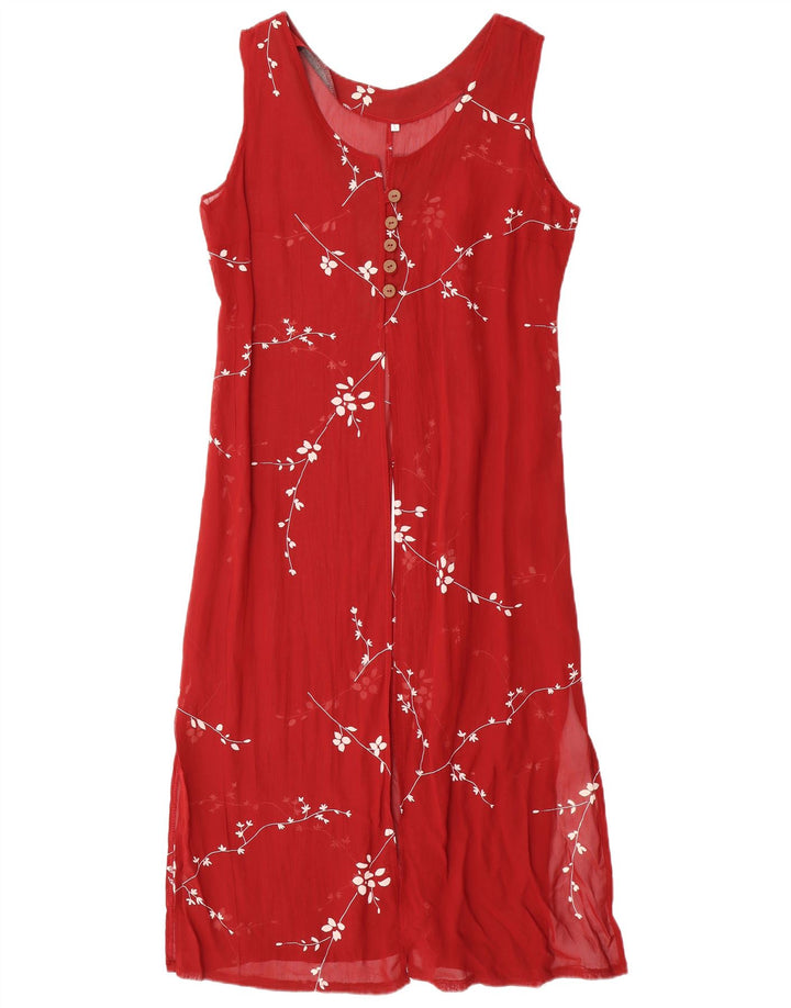 VINTAGE Vestido maxi sin mangas para mujer Reino Unido 14 Viscosa floral roja grande