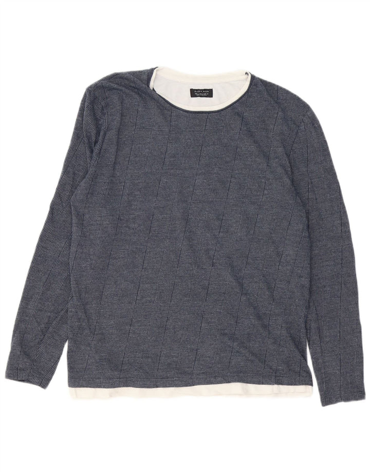 Zara Hombre Top Manga Larga Grande Azul Marino Pata De Gallo