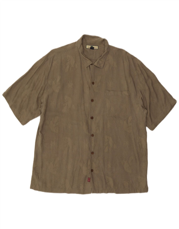 Tommy Hilfiger Camisa de Manga Corta con Estampado Abstracto para Hombre XL Seda Caqui