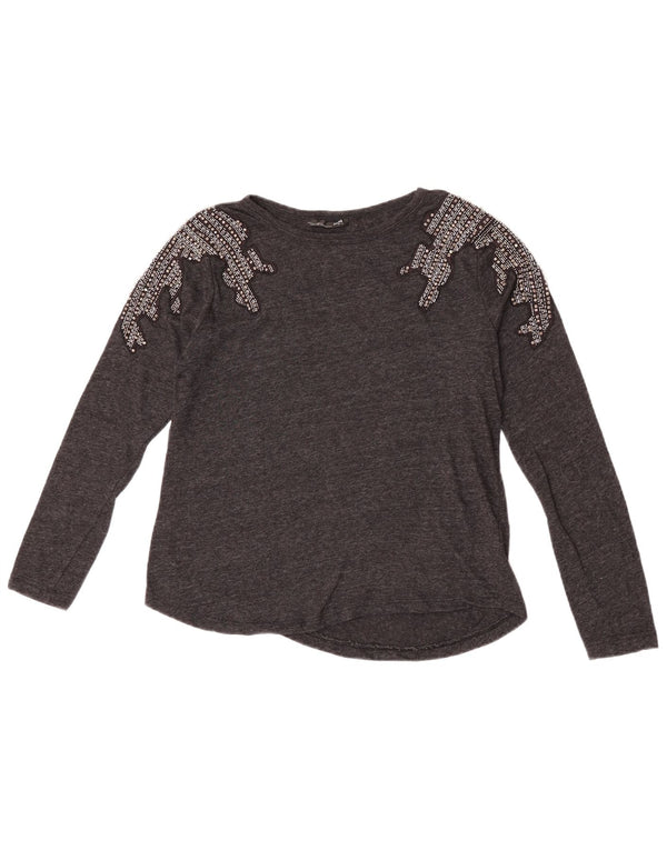 Zara Mujer Blusa Top UK 10 Small Gris Algodón