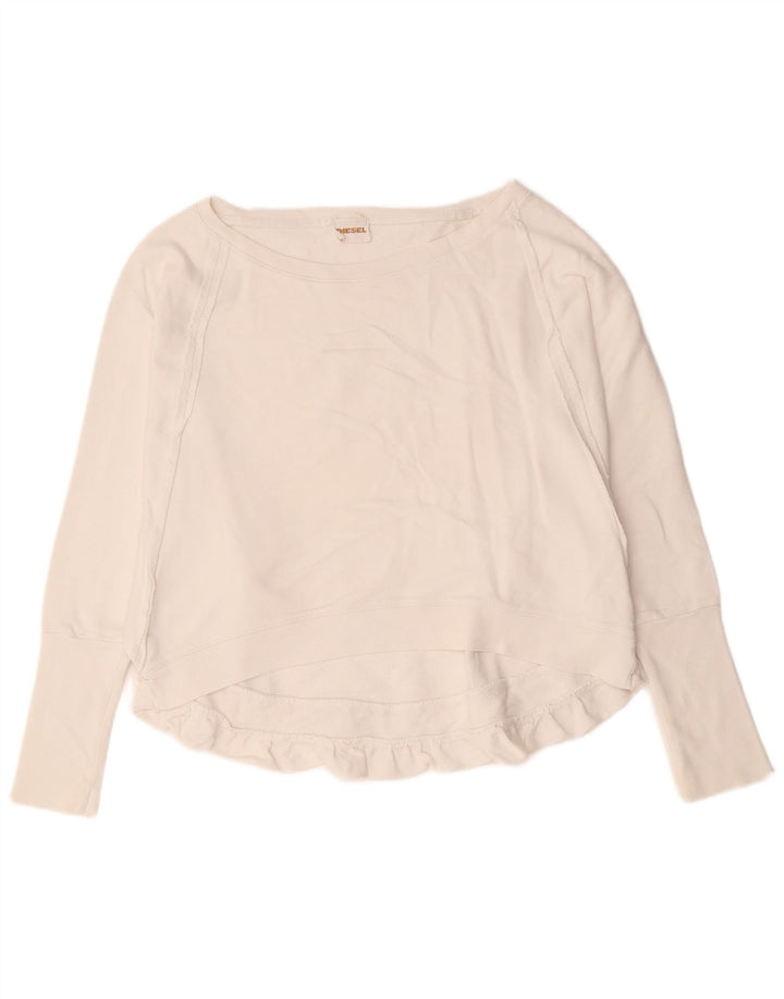 Diesel Sudadera extragrande para mujer, talla 40, algodón blanco mediano
