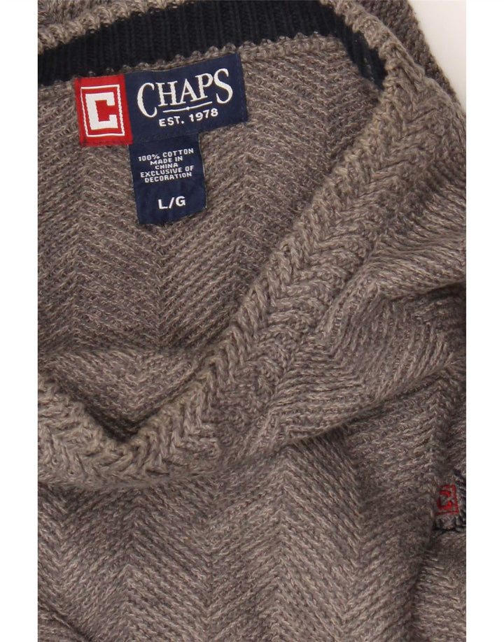 Chaps Hombre Cuello Redondo Jersey Suéter Grande Gris Espiga Algodón