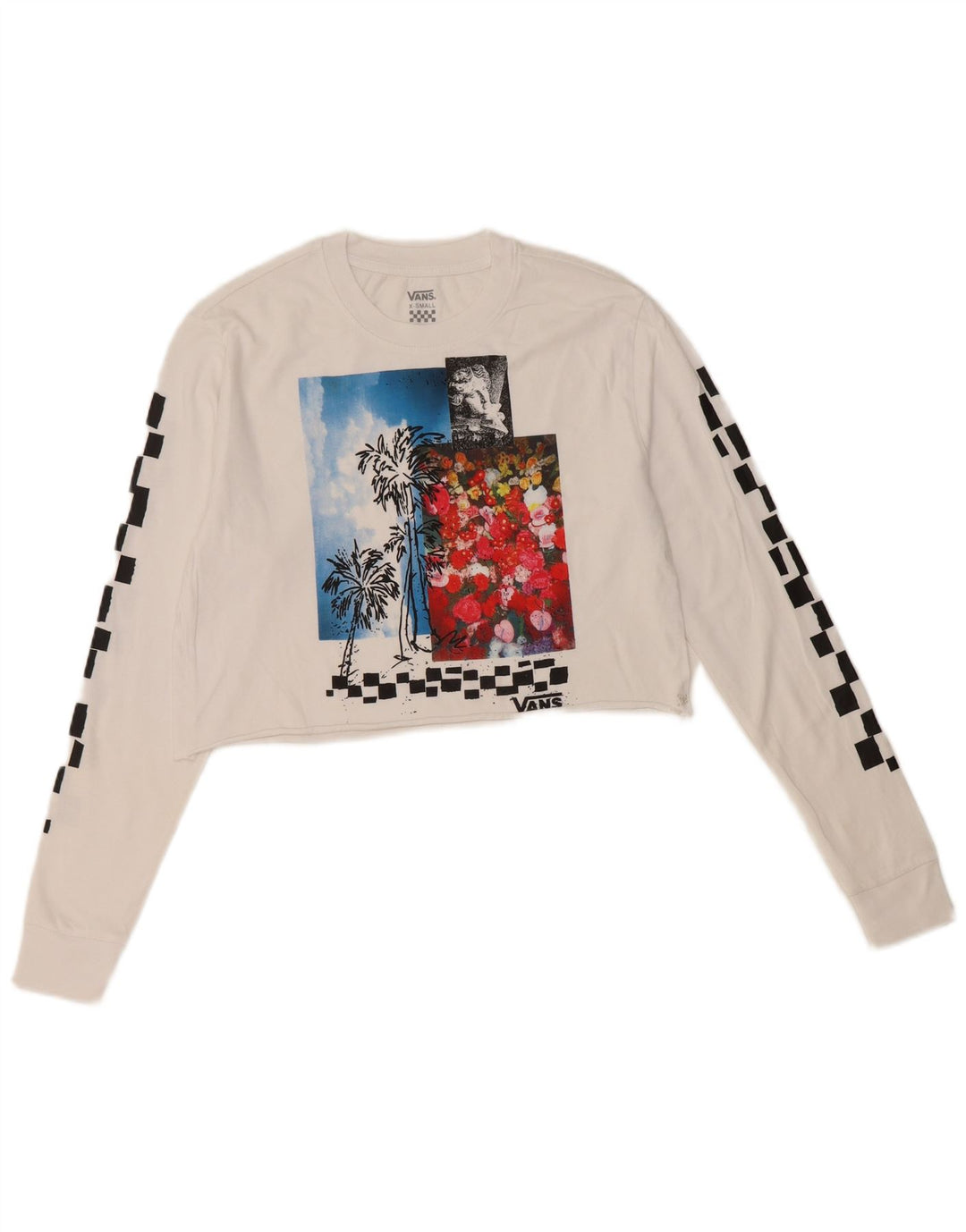 VANS Mujer Crop Graphic Top Manga Larga UK 6 XS Blanco
