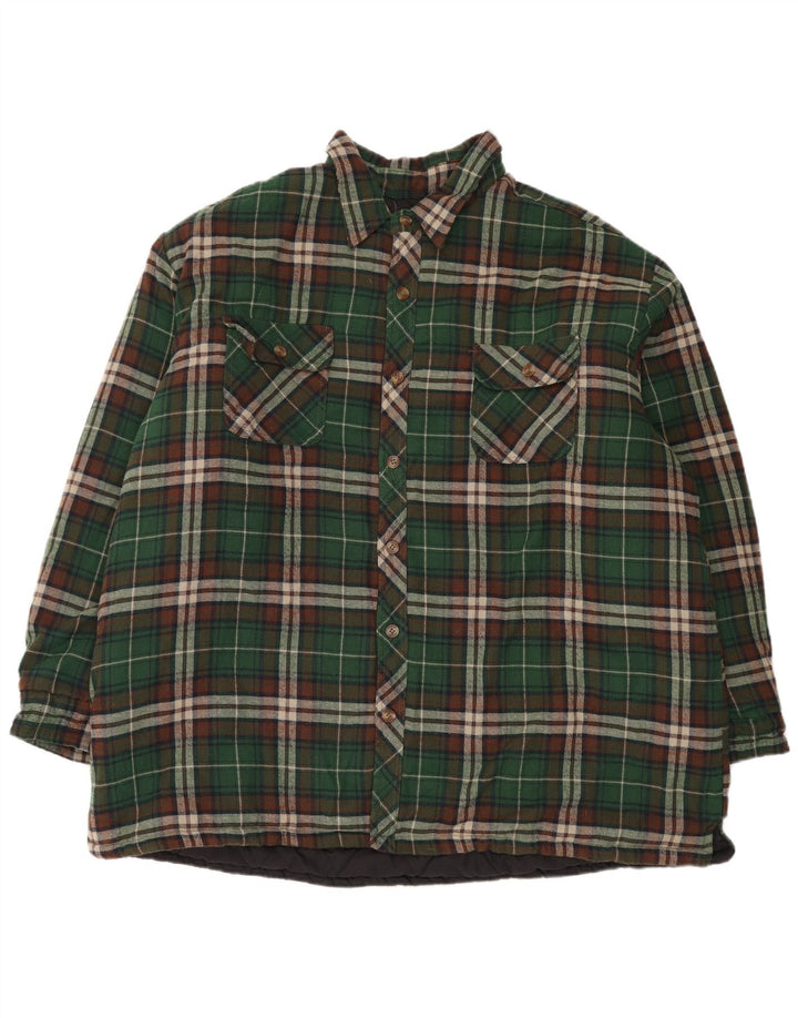 Camisa de franela acolchada vintage para hombre 3XL Verde Check Poliéster Clásico