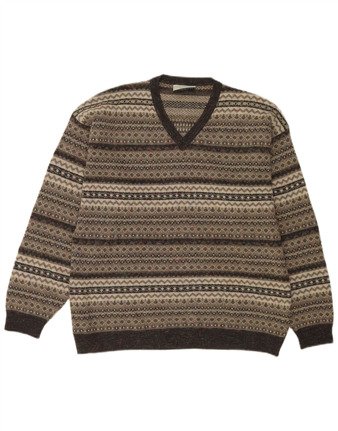 Enzo Goti Jersey con cuello en V para hombre, color gris medio, poliacrílico Fair Isle