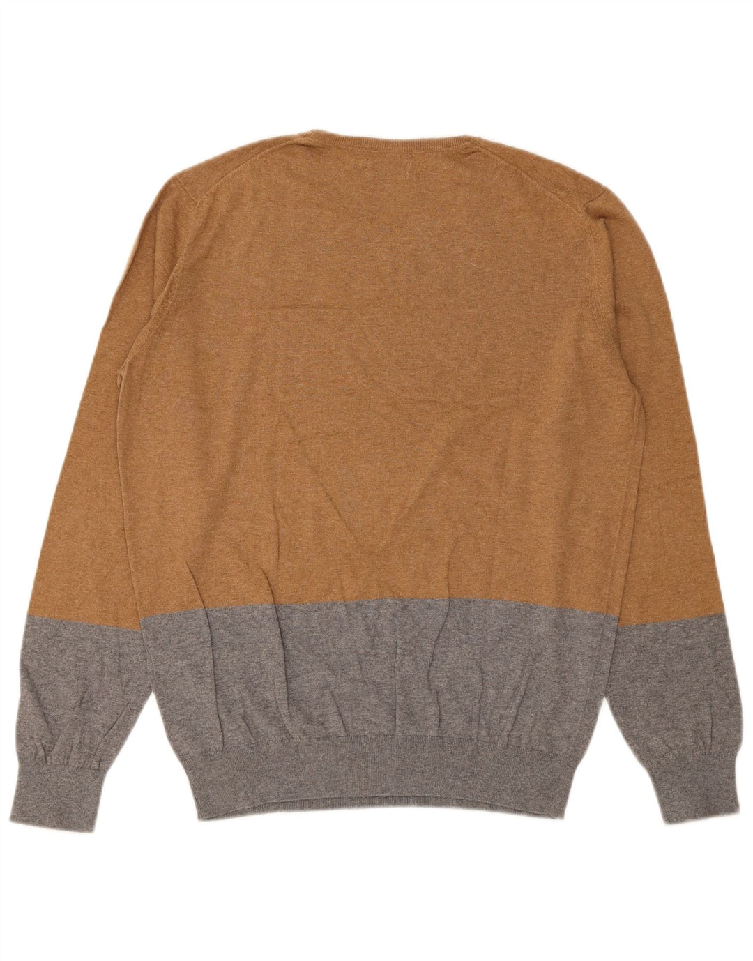 Massimo Dutti Hombre Jersey Cuello Redondo Algodón Colorblock Marrón Medio