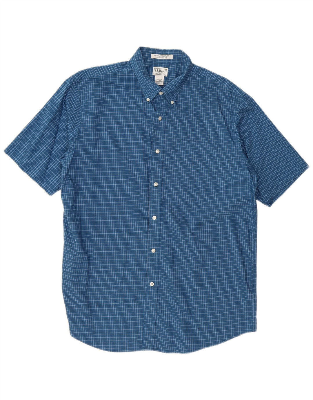 L.L.Bean Camisa de Manga Corta de Ajuste Tradicional para Hombre Algodón a Cuadros Azul Grande