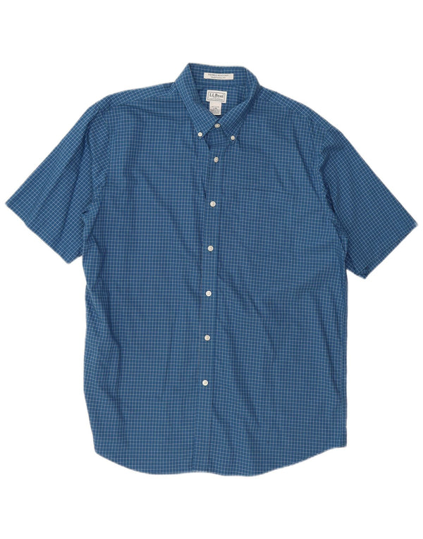 L.L.Bean Camisa de Manga Corta de Ajuste Tradicional para Hombre Algodón a Cuadros Azul Grande