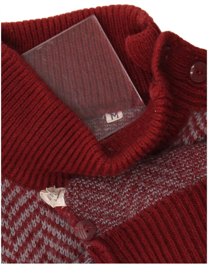 Vintage mujer botón cuello jersey suéter Reino Unido 12 acrílico rojo medio