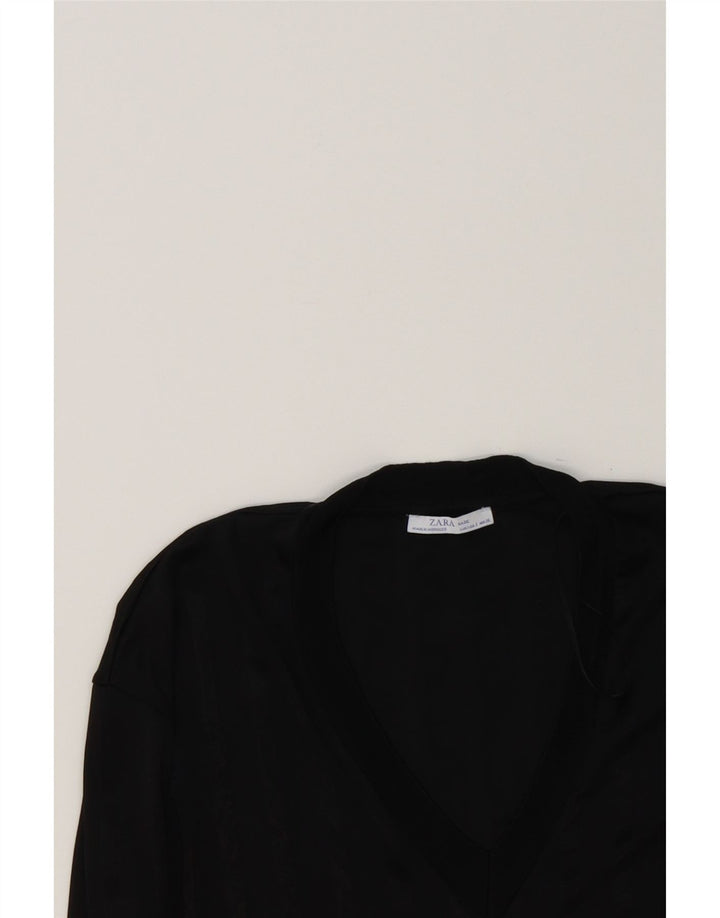 ZARA Womens Top 3/4 Sleeve UK 10 Small Black Striped Polyester Vintage Zara and Second-Hand Zara from Messina Hembry 