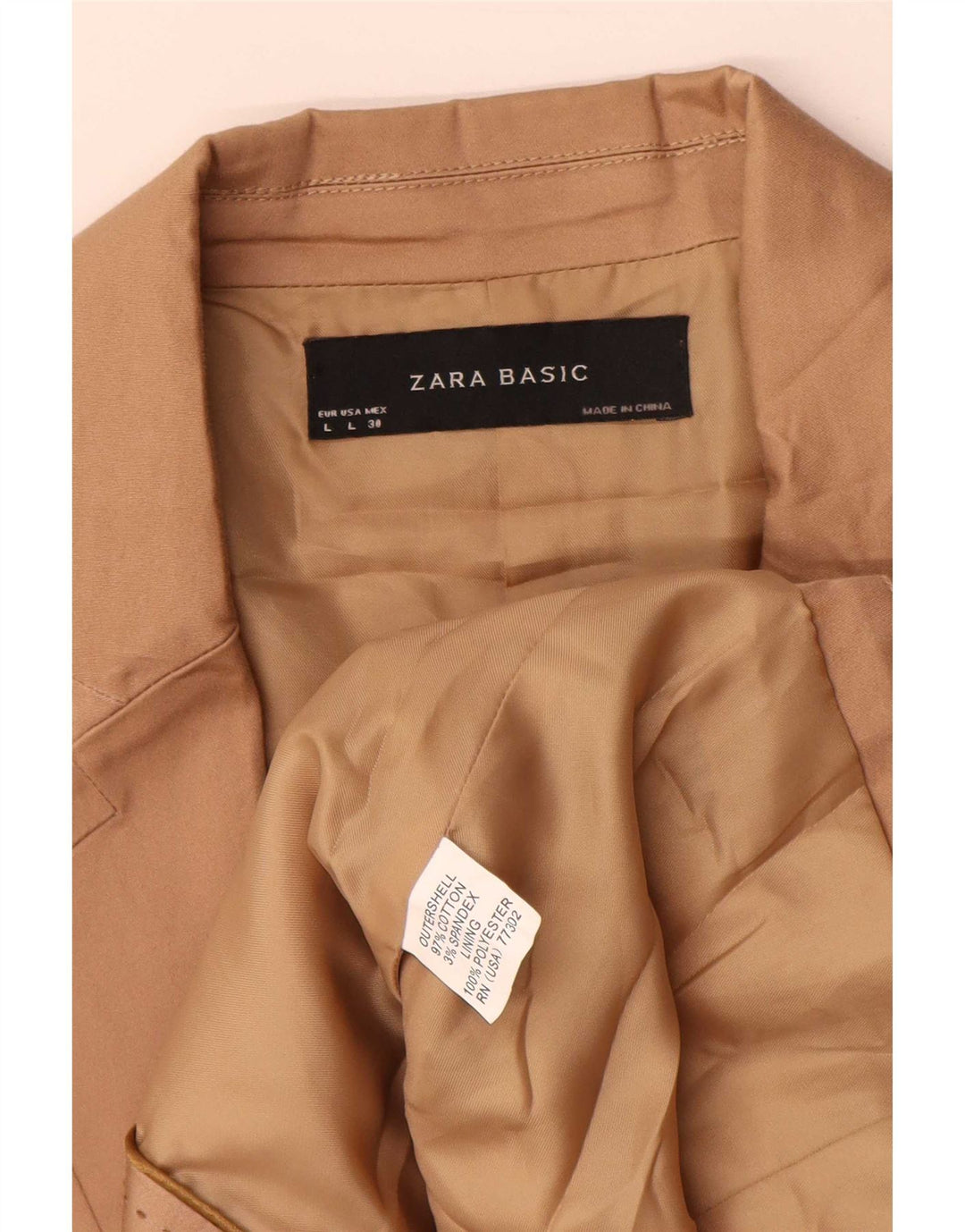 Zara Chaqueta Blazer De 2 Botones para Mujer Reino Unido 44 Grande Algodón Beige