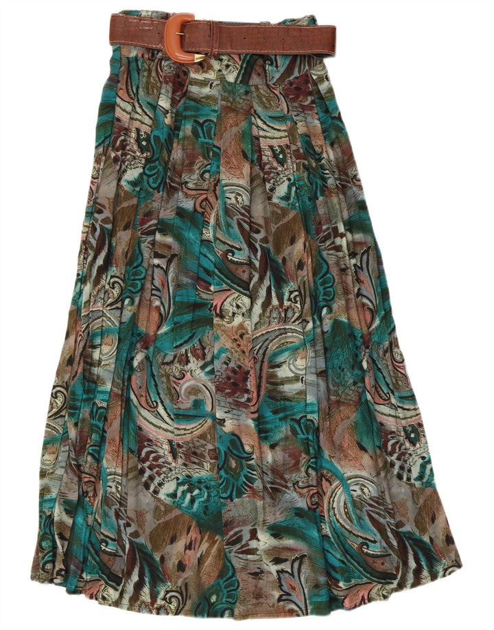 Falda acampanada con patrón abstracto vintage para mujer W28 verde medio