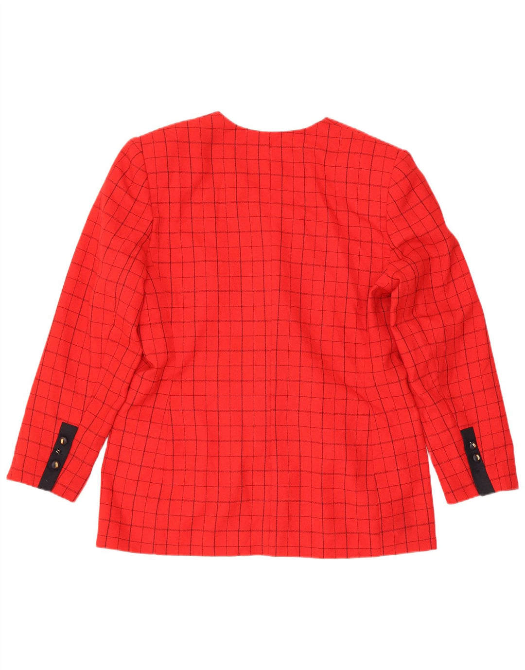 Vintage mujer 4 botones Blazer chaqueta US 12 grande rojo comprobar poliéster