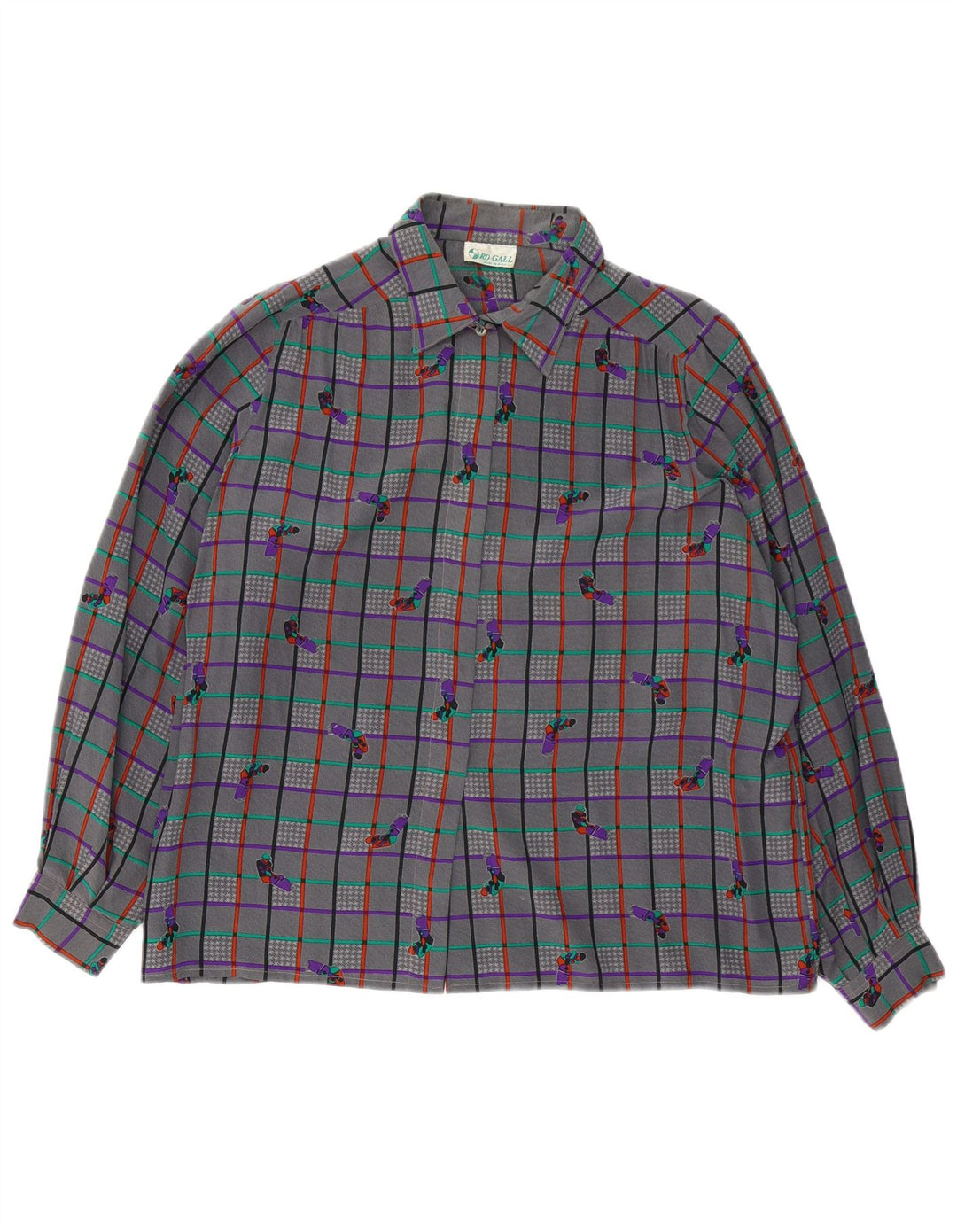 Vintage mujer camisa blusa Reino Unido 18 XL gris comprobar