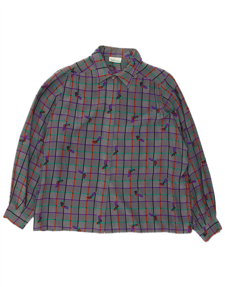 Vintage mujer camisa blusa Reino Unido 18 XL gris comprobar