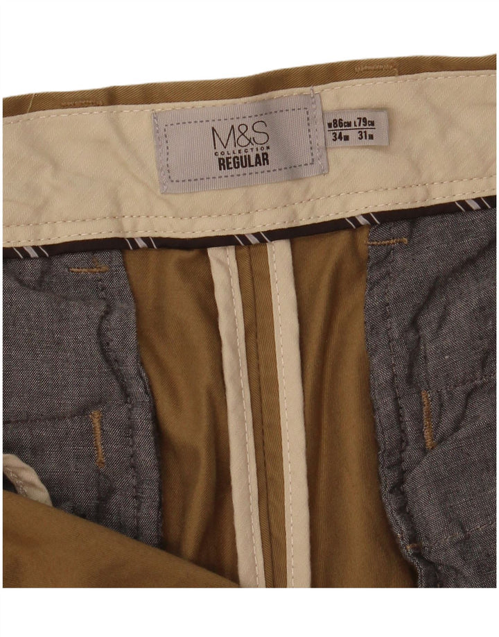 Marks & Spencer Pantalones chinos regulares para hombre W34 L31 Algodón caqui
