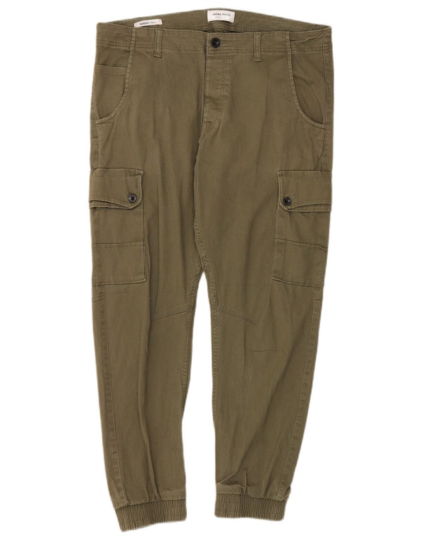 Jack & Jones Mens Paul Tapered Cargo Pantalones W36 L28 Algodón Caqui