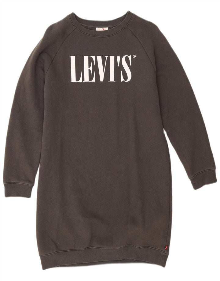 Levi's Vestido tipo sudadera con gráfico extragrande para mujer UK 6 XS Algodón gris