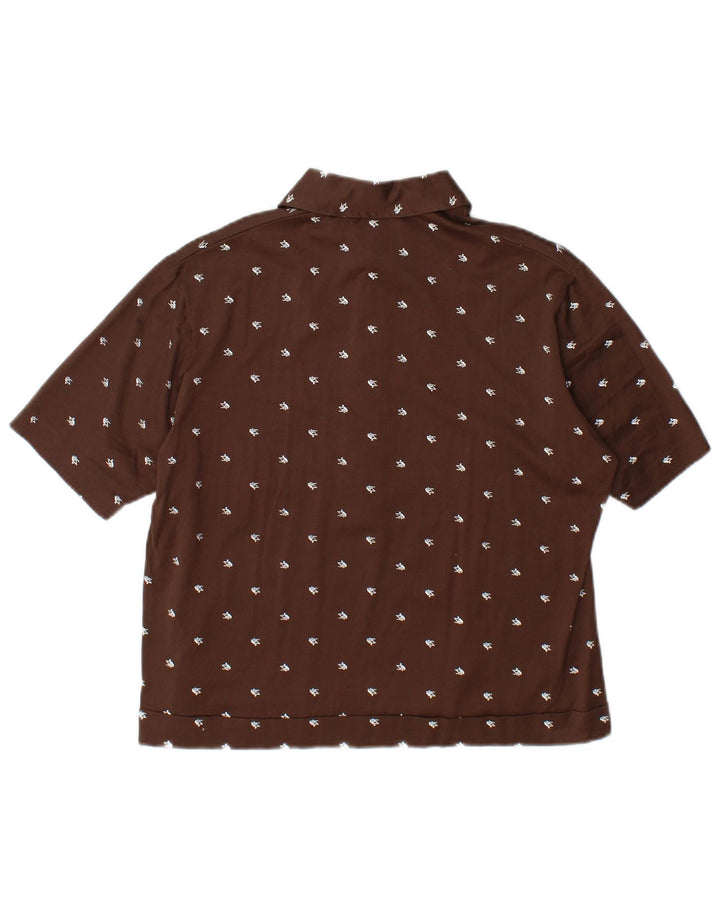 VINTAGE Camisa pullover de manga corta para mujer IT 52 2XL Marrón Geométrico