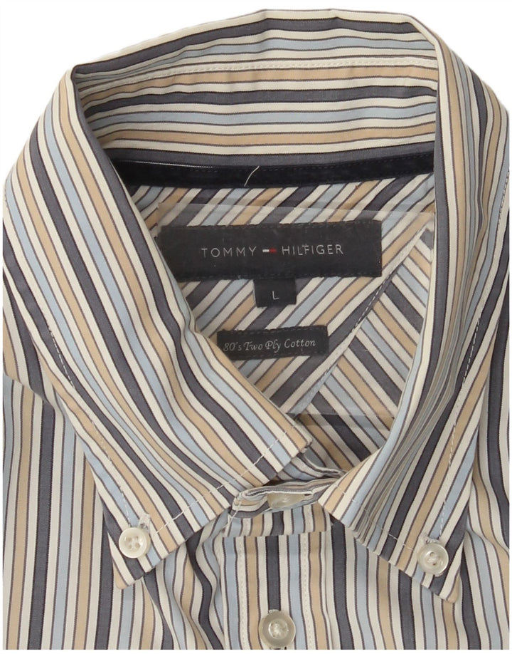 TOMMY HILFIGER Camisa de hombre grande de algodón a rayas multicolor