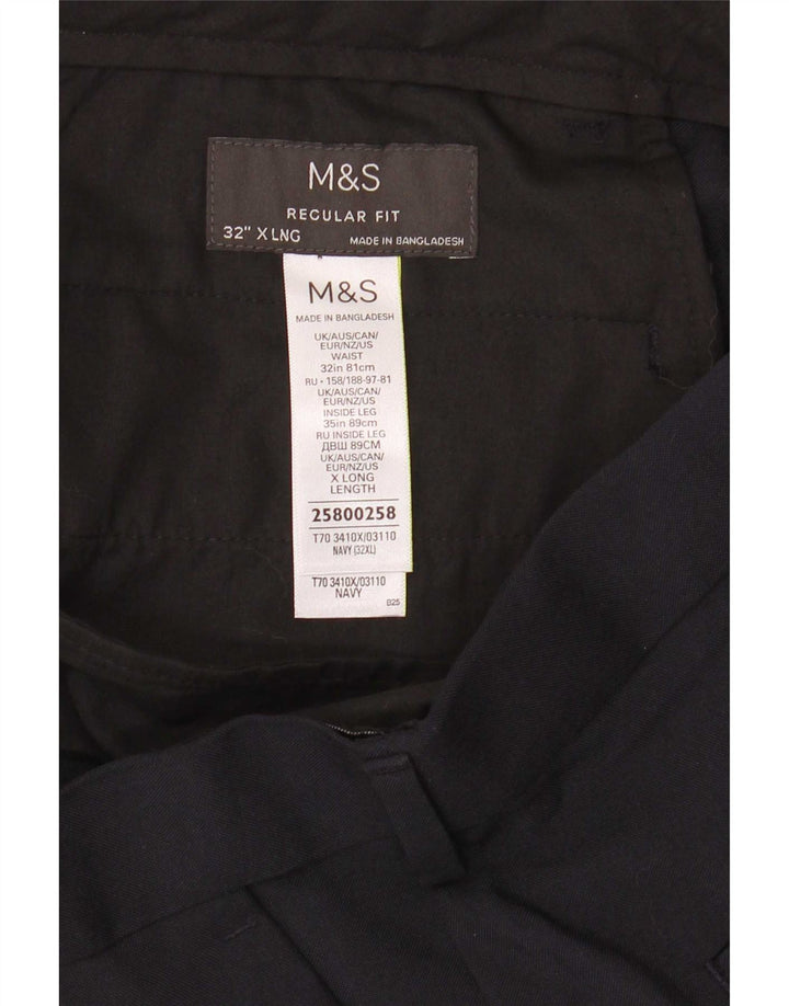 Marks & Spencer Pantalón chino de corte regular para hombre W32 L35 Poliéster azul marino