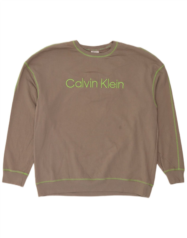 Calvin Klein Top gráfico para hombre de manga larga de algodón marrón grande