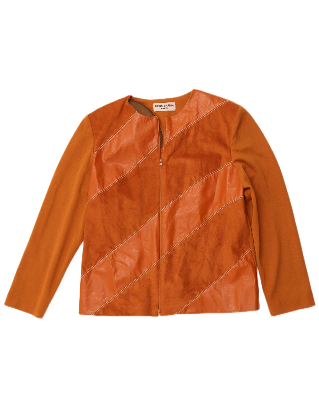 PIERRE CARDIN Suéter cárdigan para mujer Reino Unido 14 Lana patchwork marrón medio