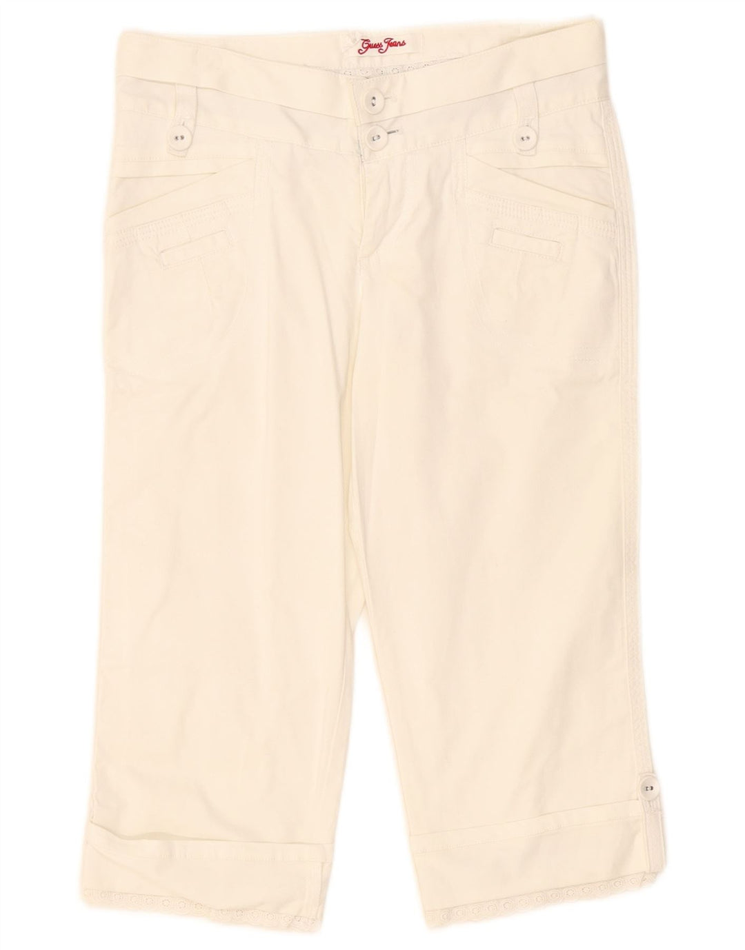 Pantalón Capri Mujer Guess W24 L18 Algodón Blanco