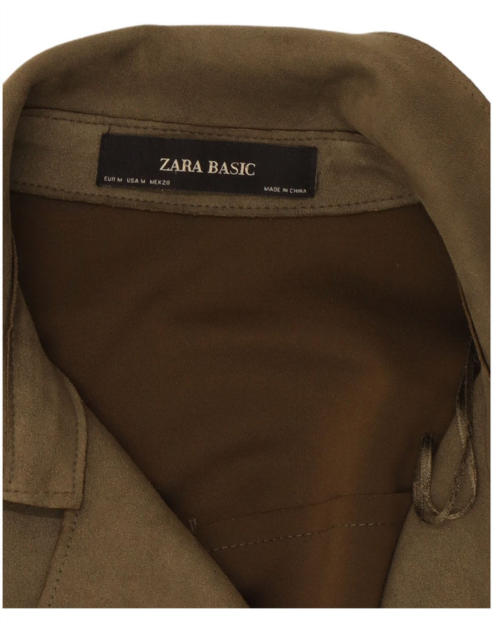 ZARA Mujer Gabardina De Ante UK 44 Caqui Mediano