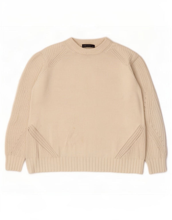 Marks & Spencer Jersey de Cuello Redondo para Mujer UK 44 Grande Algodón Beige